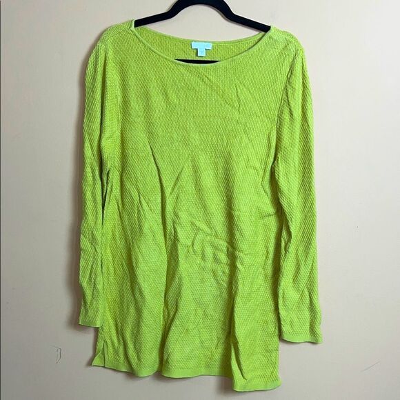 J. Jill Size Large Lime Green Tunic Waffle Knit Sweater - Picture 1 of 4